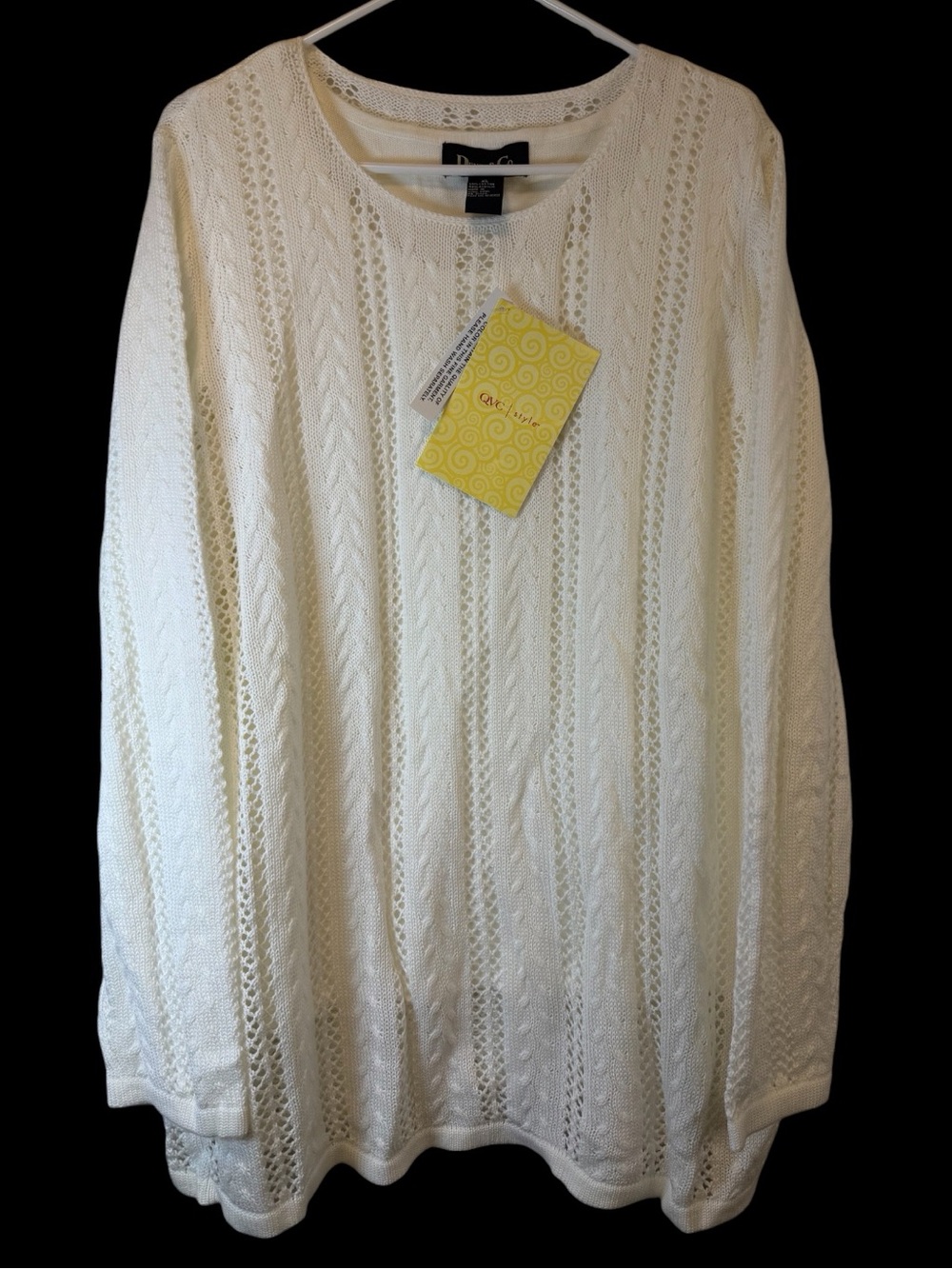 Denim & Co. White Open-Knit Crewneck Sweater Built in Tank Top Women’s XL